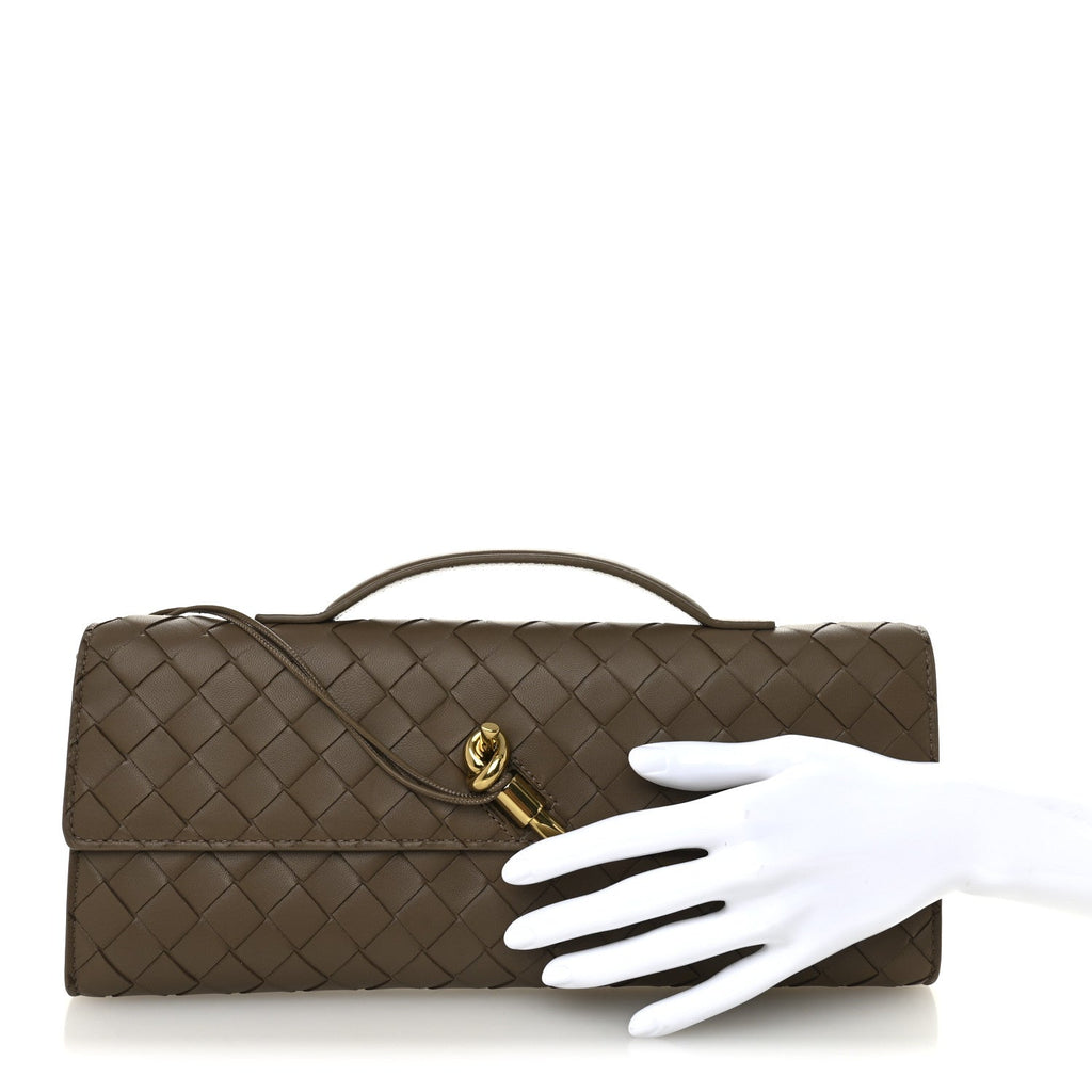 Nappa Intrecciato Long Andiamo Top Handle Clutch Pinecone