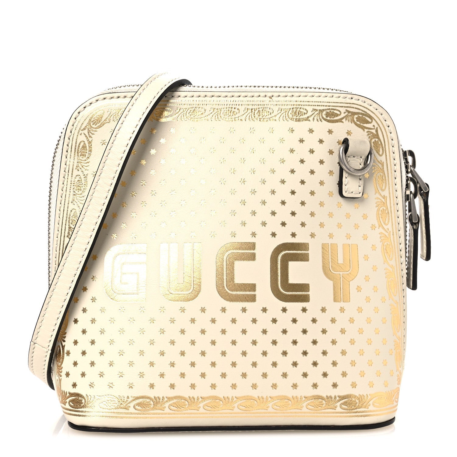 X SEGA Calfskin GUCCY Stars Mini Dome Shoulder Bag Mystic White Gold