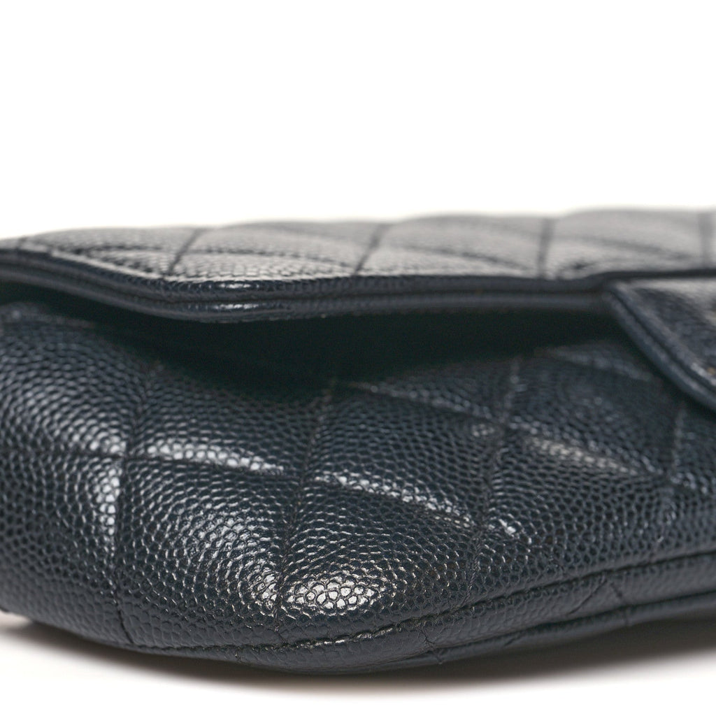 Caviar Quilted Glasses Case With Chain Black