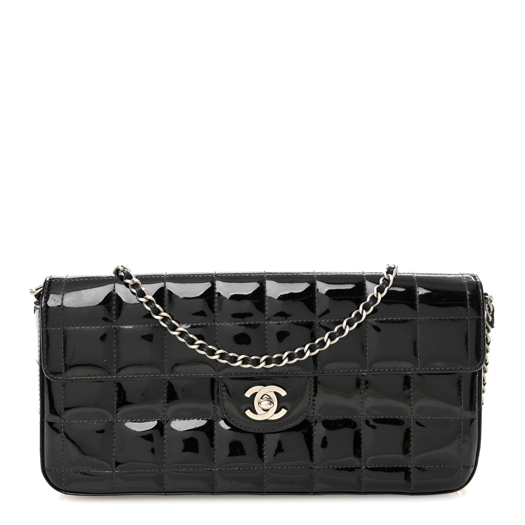 Patent Quilted East West Chocolate Bar Flap Black
