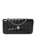 Patent Quilted East West Chocolate Bar Flap Black
