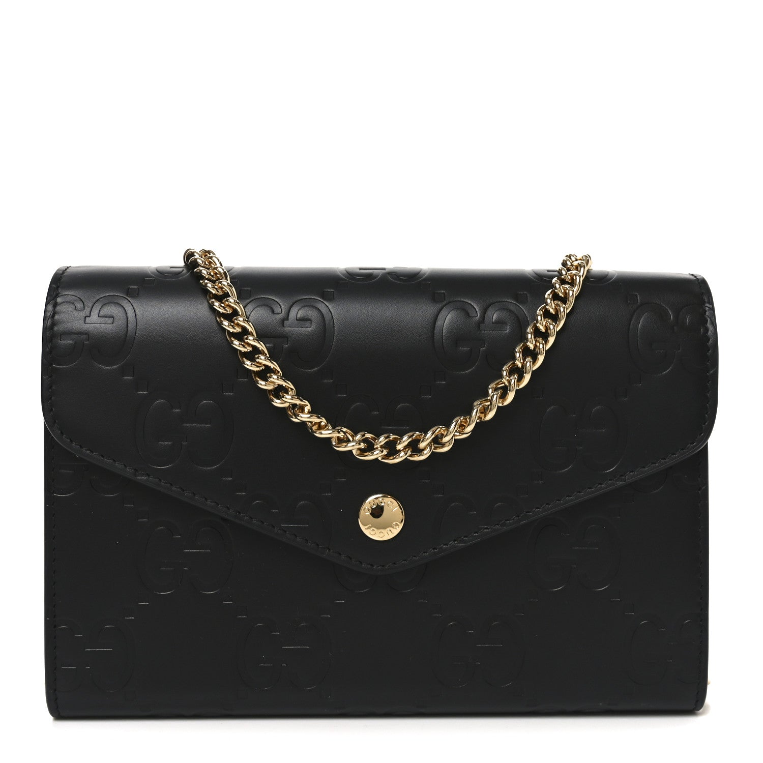 Calfskin GG Debossed Chain Wallet Black