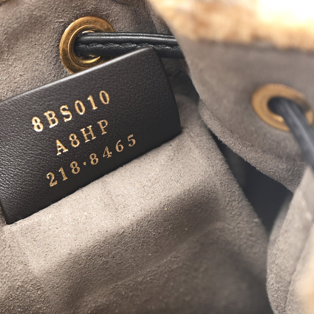 Shearling Vitello Dolce F is Fendi Macro FF 1974 Mini Mon Tresor Bucket Bag Tobacco Black