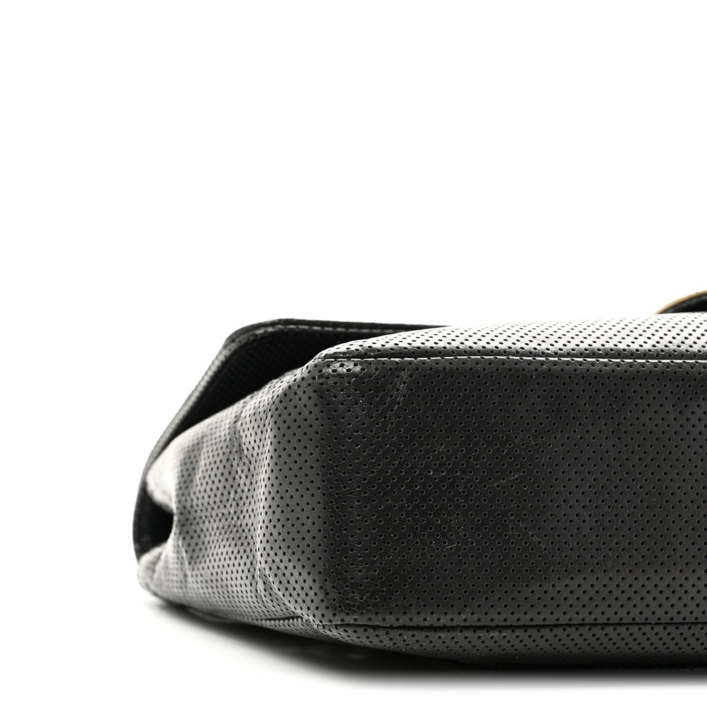Lambskin Perforated Medium Single Flap Bag Black White