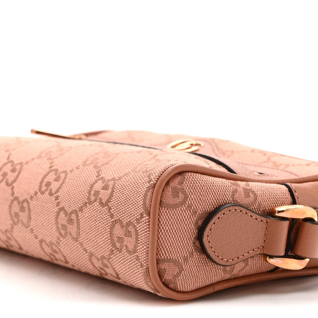 Monogram Textured Dollar Calfskin Mini Ophidia Shoulder Bag Cloche Rose Pink