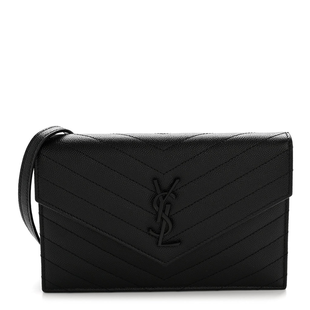 Grain De Poudre Matelasse Chevron Monogram Monochrome Envelope Chain Wallet Black