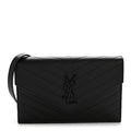 Grain De Poudre Matelasse Chevron Monogram Monochrome Envelope Chain Wallet Black