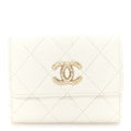 Caviar Quilted Chain CC Quilted Compact Flap  Holder White
