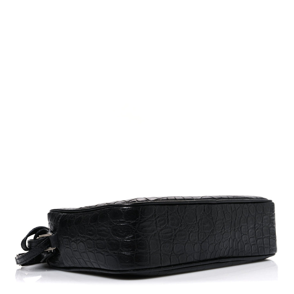 Calfskin Crocodile Embossed Monogram Lou Camera Bag Black