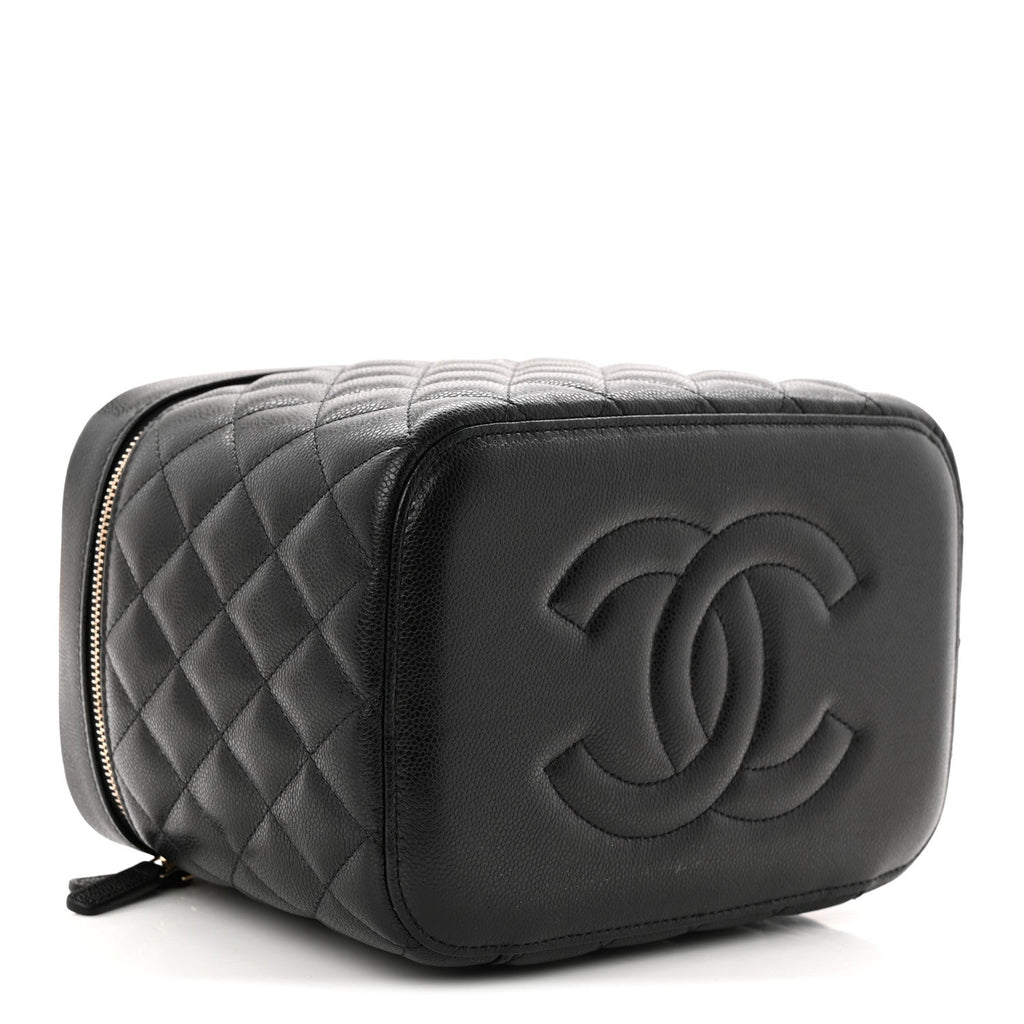 Caviar Quilted Large Vanity Pouch Black
