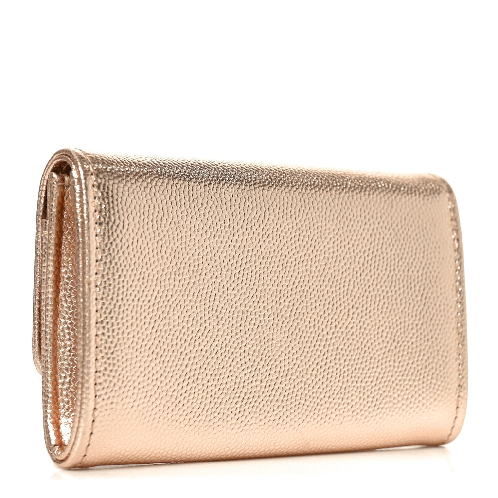 Metallic Caviar Quilted CC Flap  Holder Copper