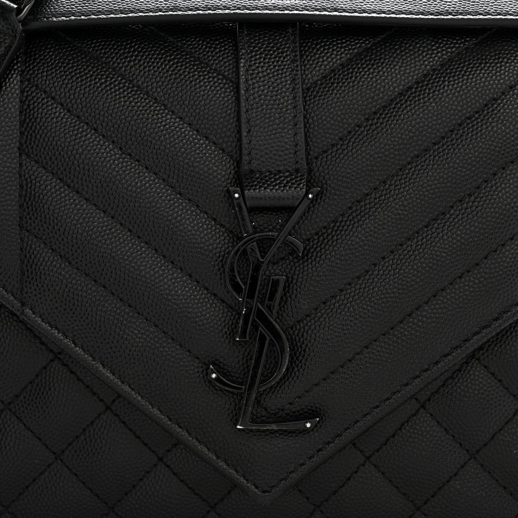 Grain De Poudre Textured Mixed Matelasse Triquilt Medium Monogram Monochrome Satchel Black