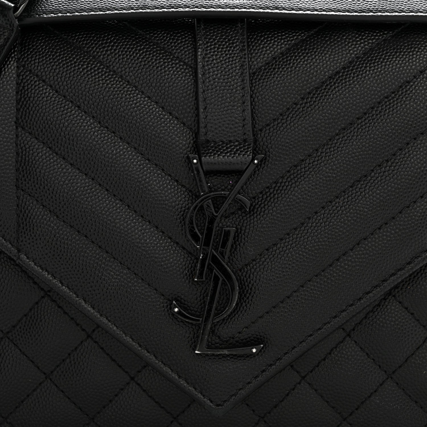 Grain De Poudre Textured Mixed Matelasse Triquilt Medium Monogram Monochrome Satchel Black