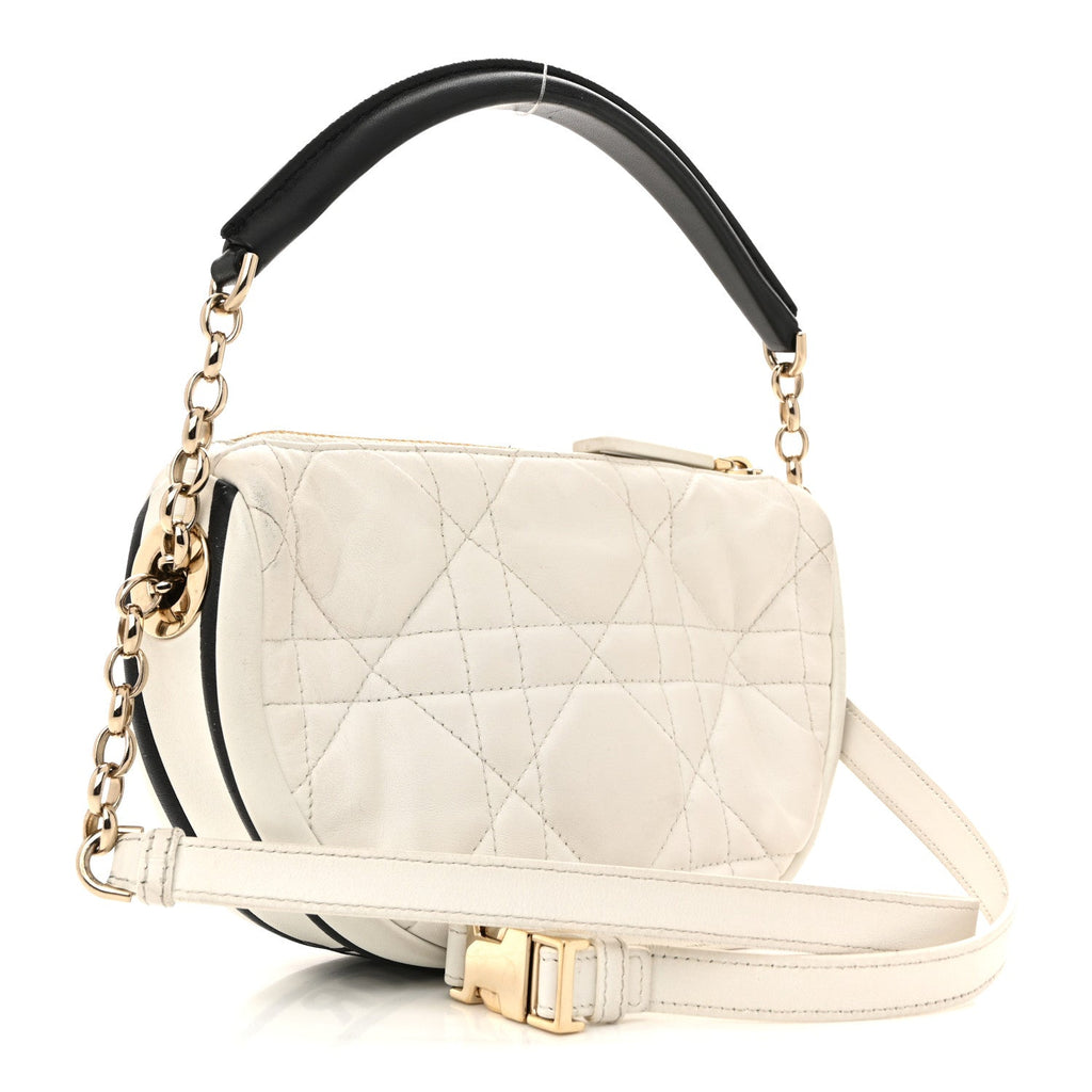 Lambskin Cannage Small Dior Vibe Hobo Bag White