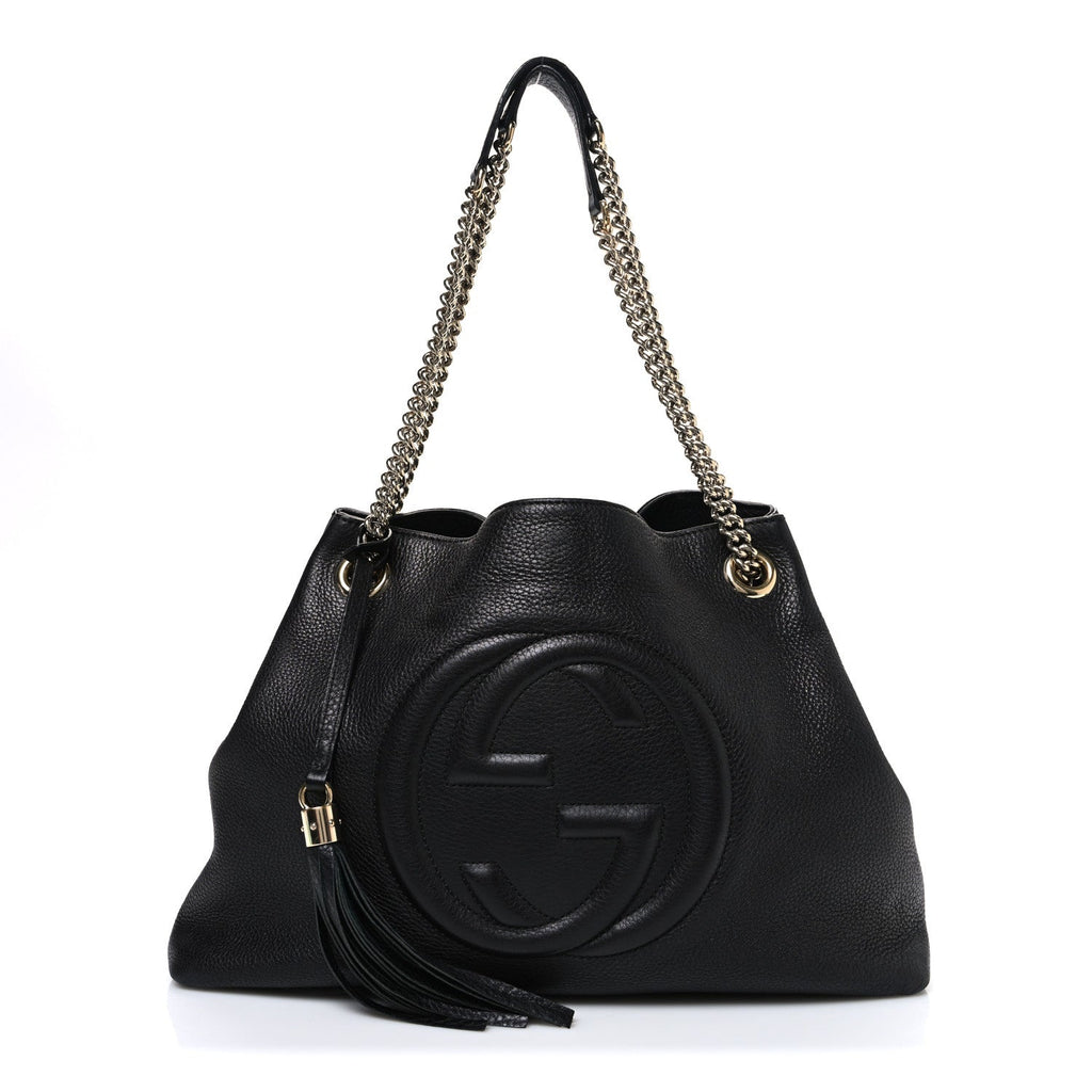 Pebbled Calfskin Medium Soho Chain Shoulder Bag Black