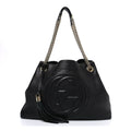 Pebbled Calfskin Medium Soho Chain Shoulder Bag Black