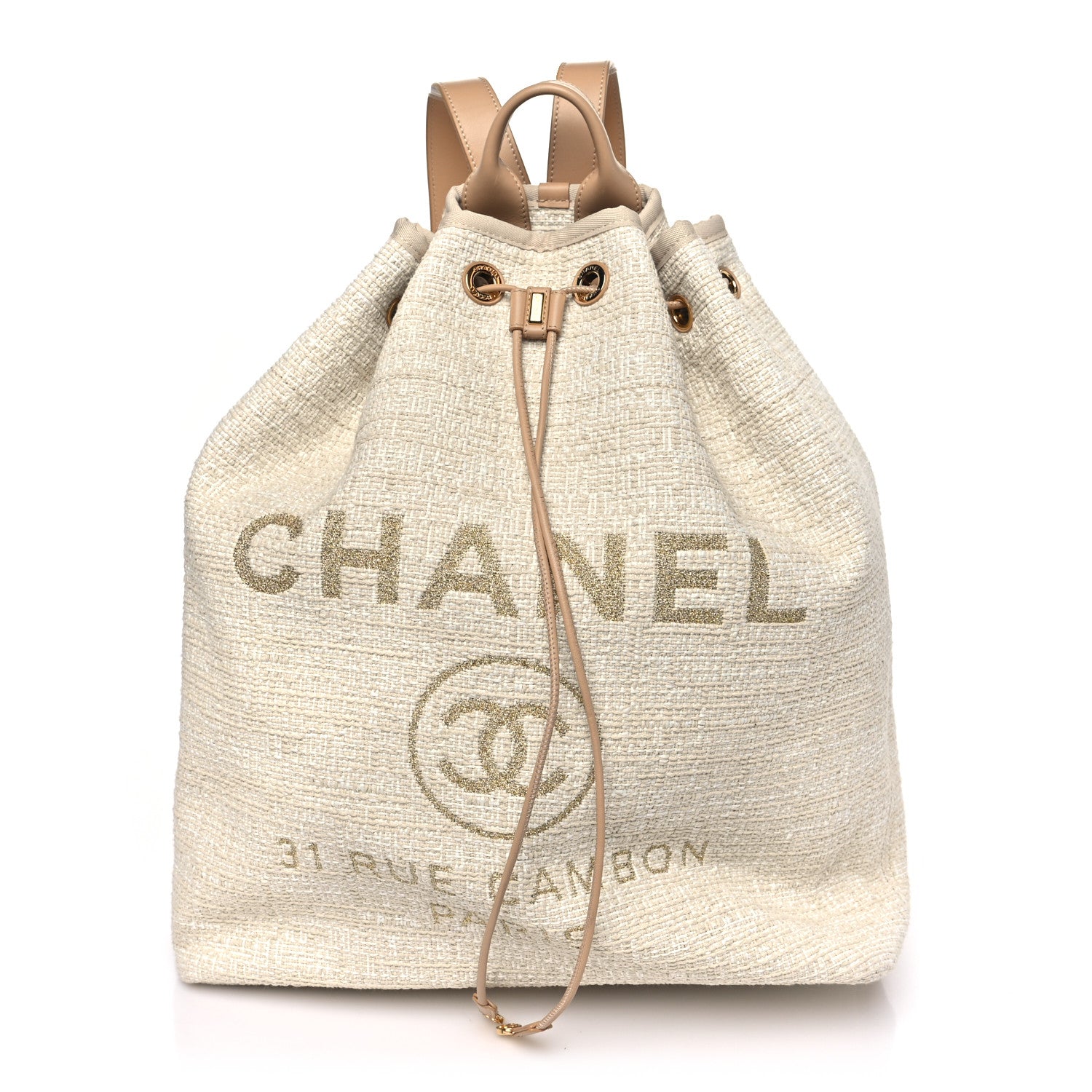 Lurex Boucle Large Deauville Backpack Beige