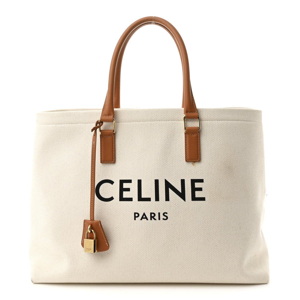 Canvas Calfskin Horizontal Cabas Natural Tan