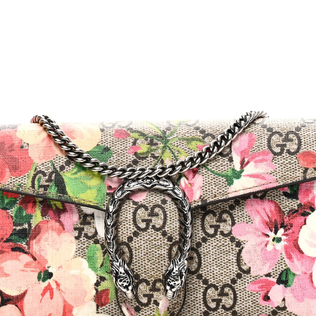 GG Supreme Monogram Blooms Dionysus Chain Clutch Wallet Beige Multicolor Dry Rose