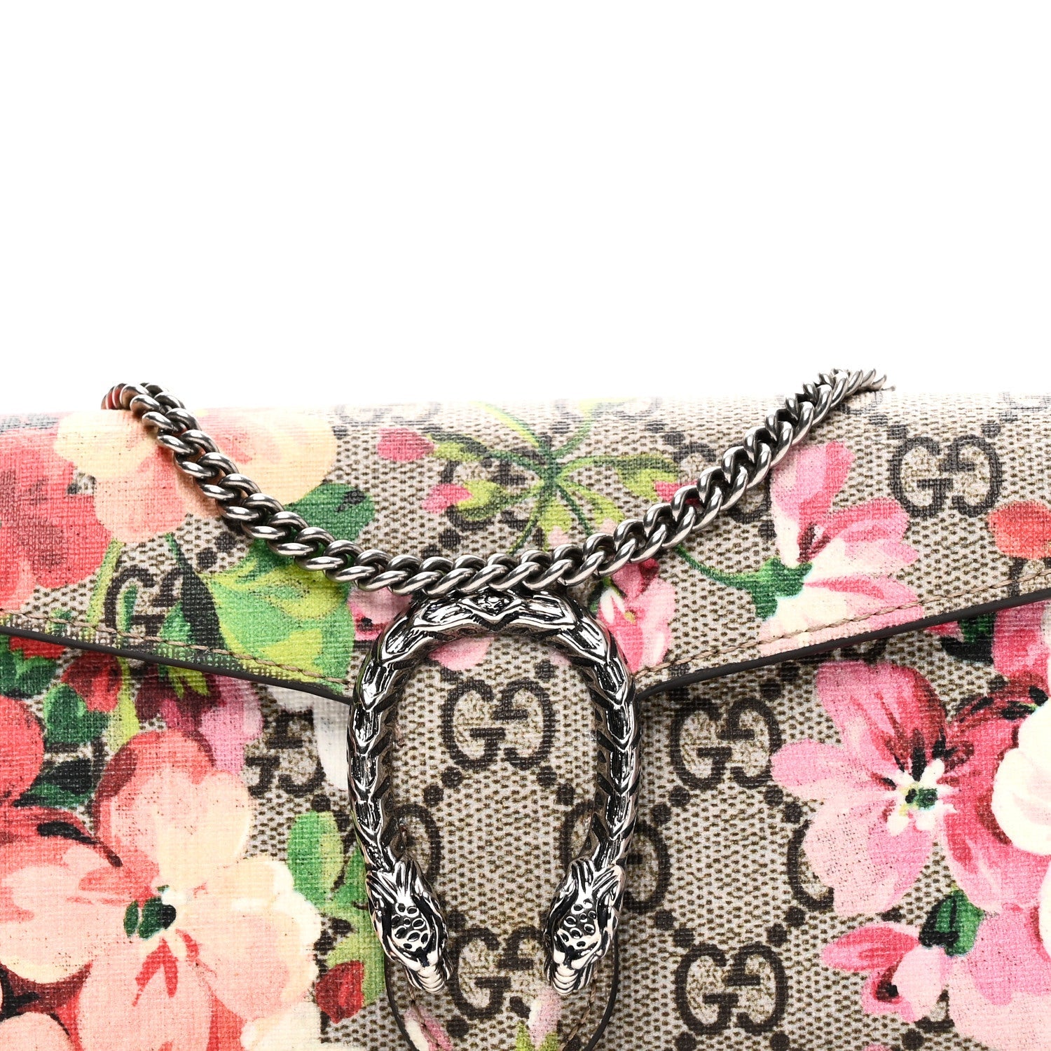 GG Supreme Monogram Blooms Dionysus Chain Clutch Wallet Beige Multicolor Dry Rose