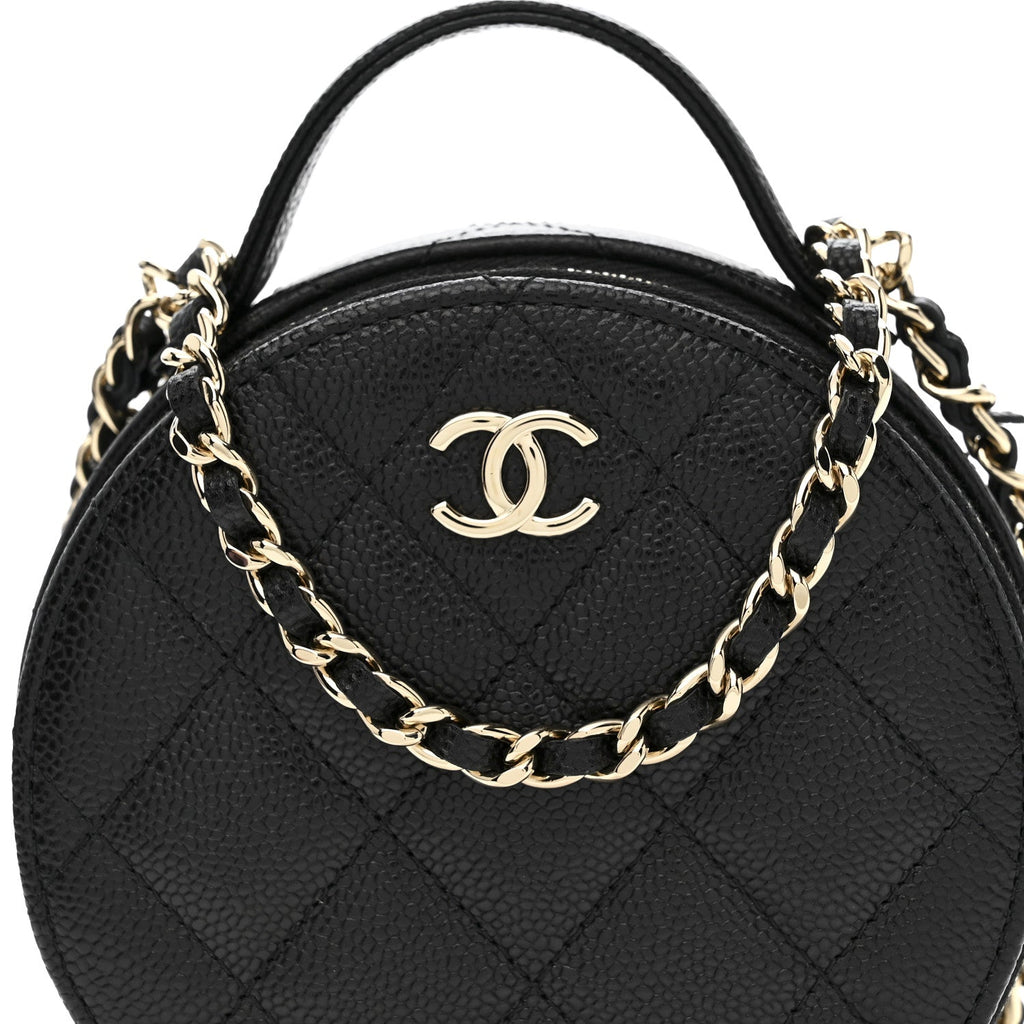 Caviar Quilted Round Handle With Care Vanity With Chain Black