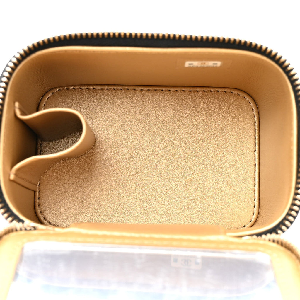 Lambskin Quilted Mini Pearl Crush Vanity Case With Chain Black