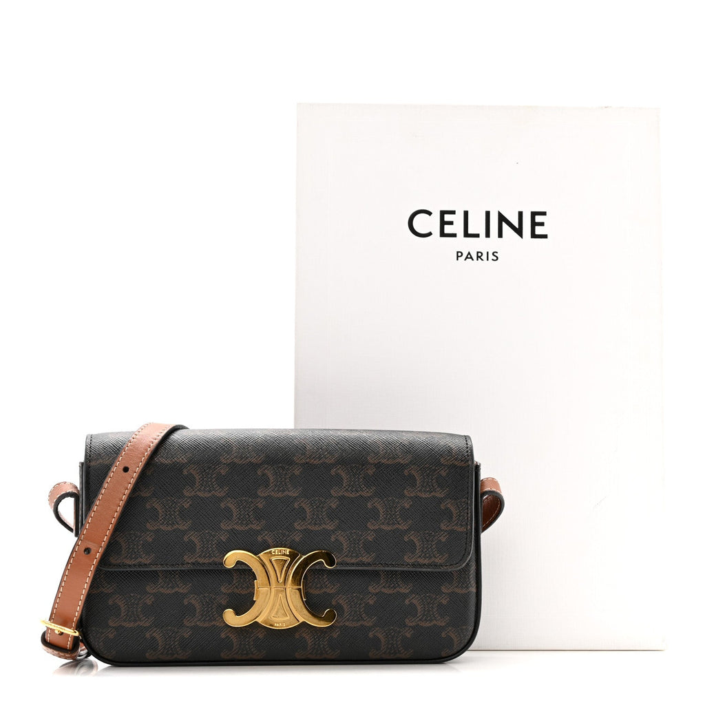Canvas Calfskin Triomphe Shoulder Bag Tan