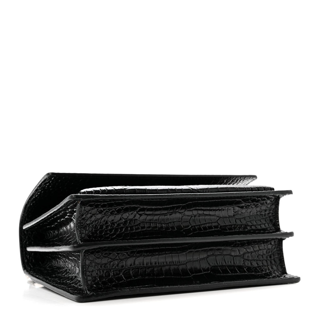 Calfskin Crocodile Embossed Medium Monogram Sunset Black