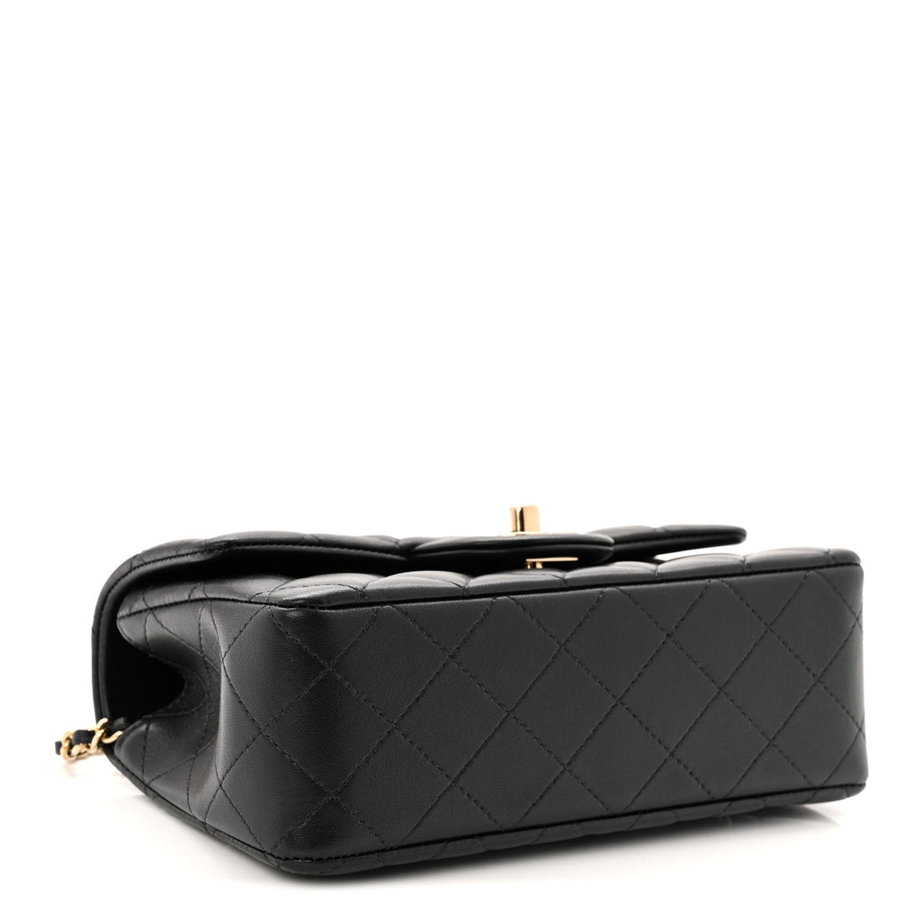 Lambskin Quilted Mini Top Handle Rectangular Flap Black
