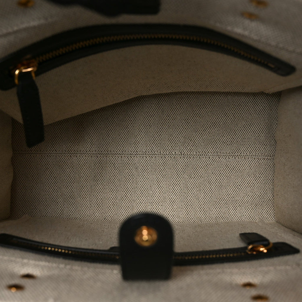 Canvas Calfskin La Medusa Small Tote Bag Beige