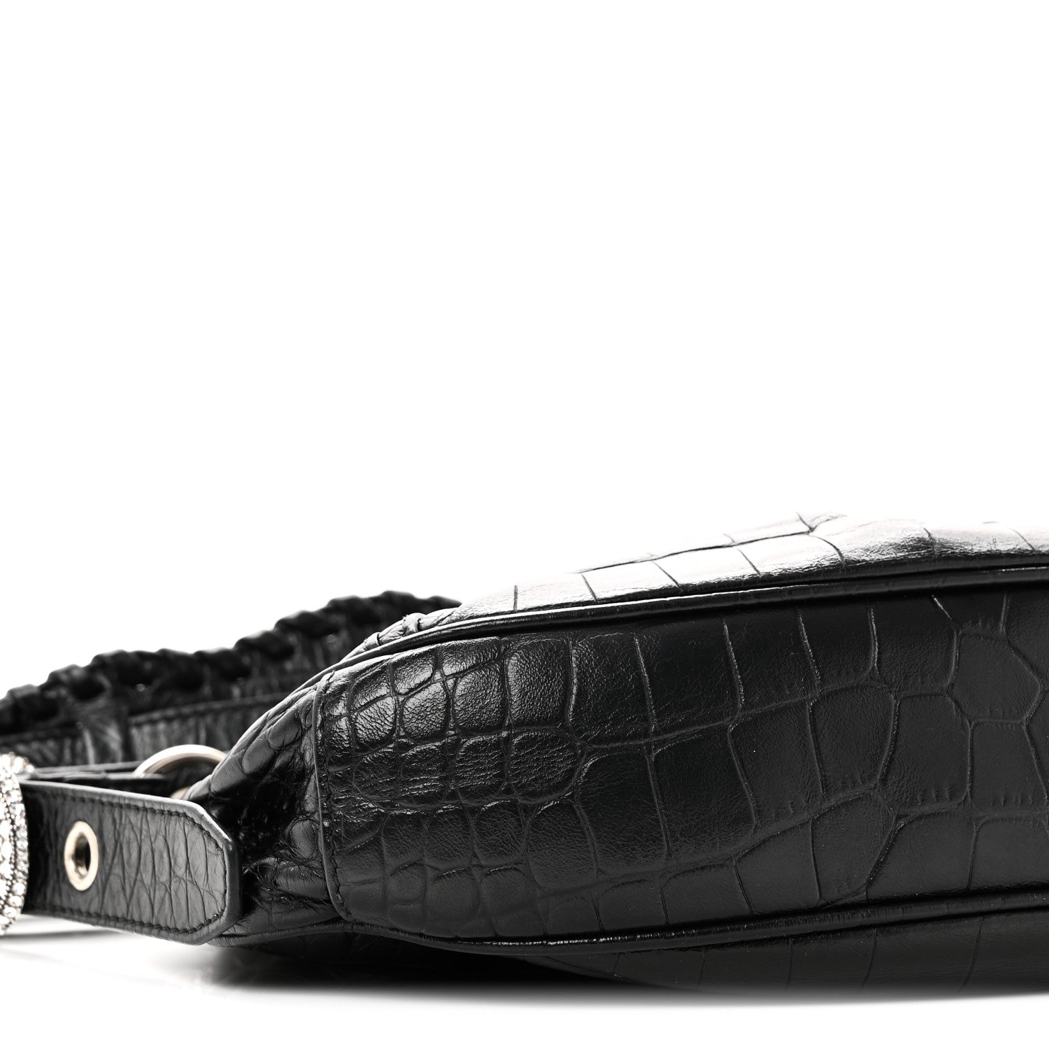 Extra Supple Calfskin Crystal Crocodile Embossed Le Cagole Shoulder Bag XS Black
