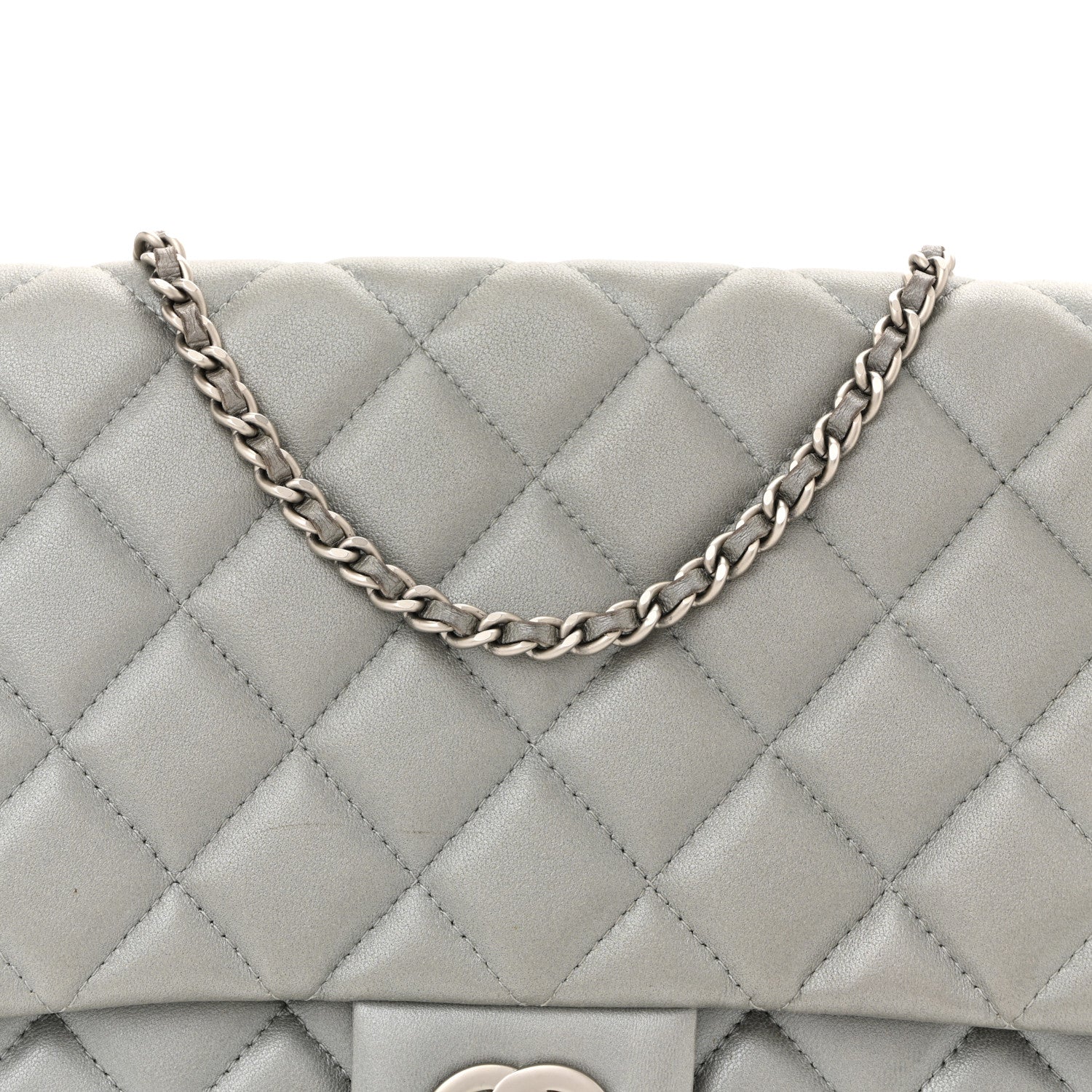 Metallic Lambskin Quilted Clutch With Chain Flap Silver