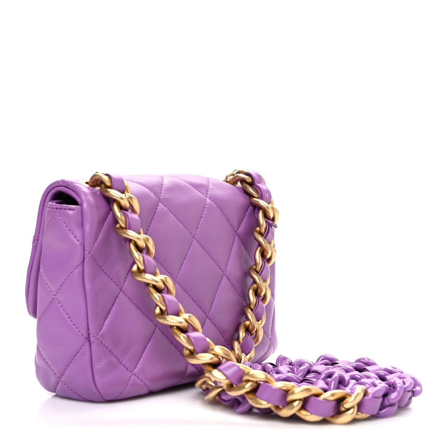Lambskin Quilted Mini Lacquered Chain Flap Purple