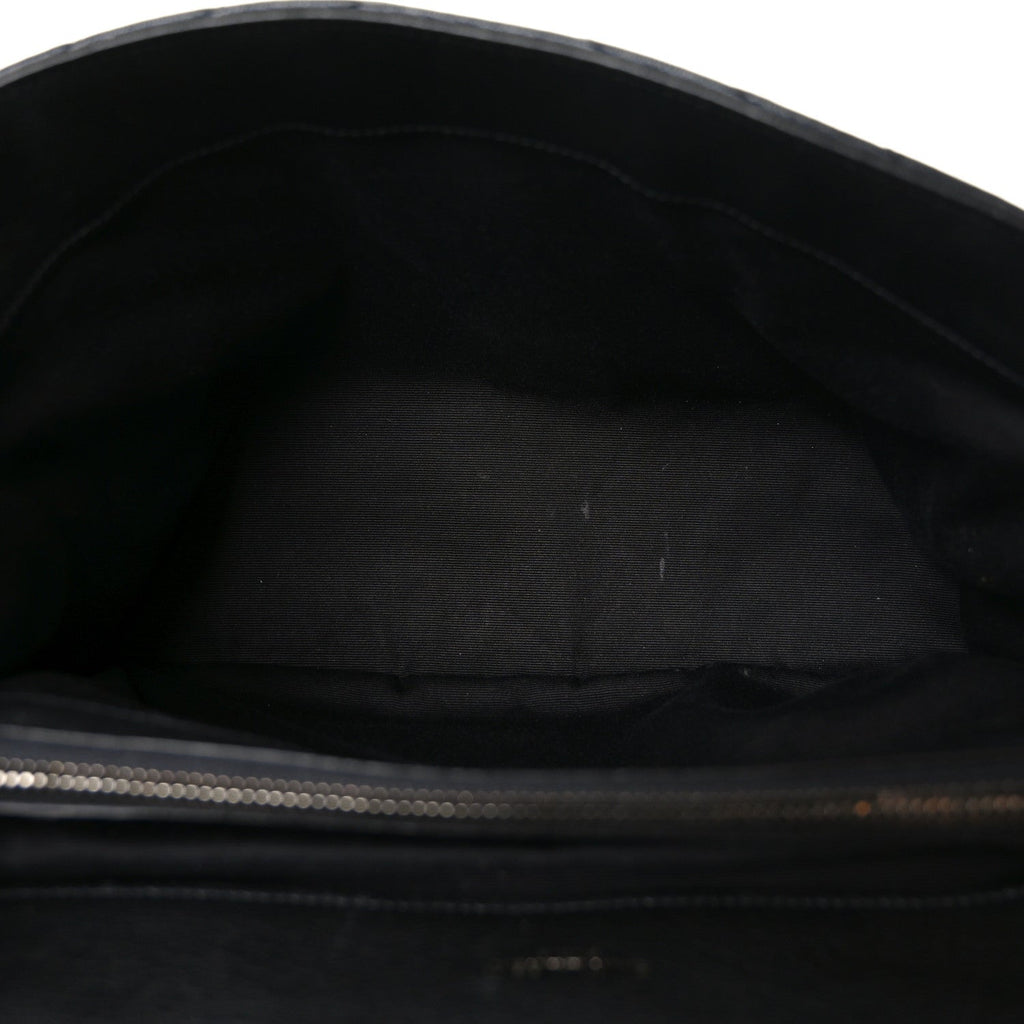 Sheepskin Matelasse Chevron Monogram Large College Bag Black