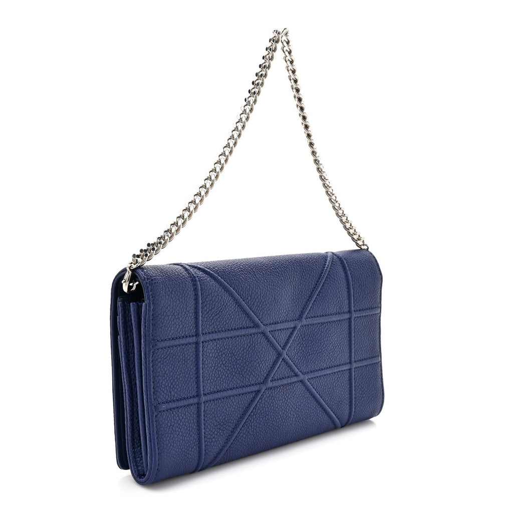 Grained Calfskin Diorama Wallet On Chain Blue