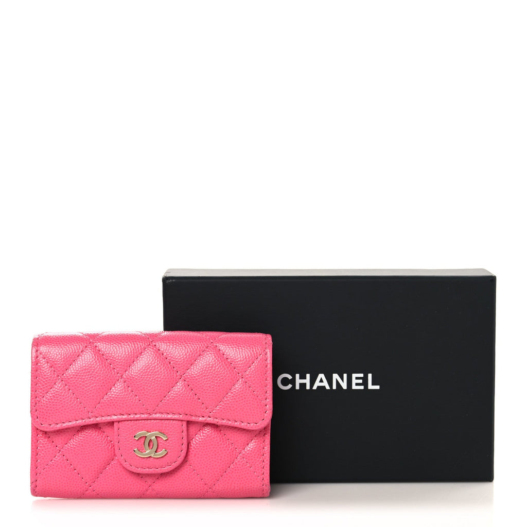 Caviar Quilted Flap  Holder Wallet Pink