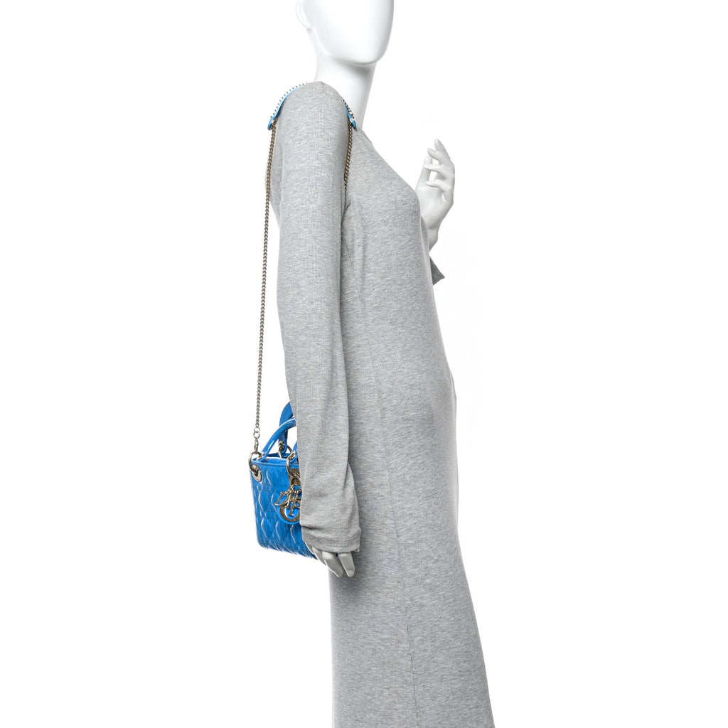 Patent Cannage Mini Lady Dior Blue