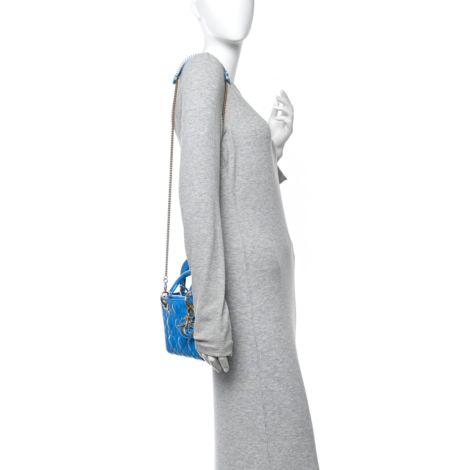 Patent Cannage Mini Lady Dior Blue
