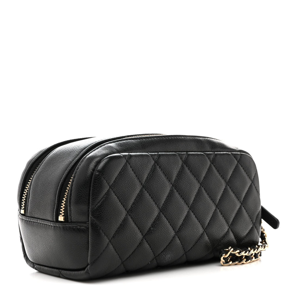 Caviar Quilted Toiletry Case With Chain Black