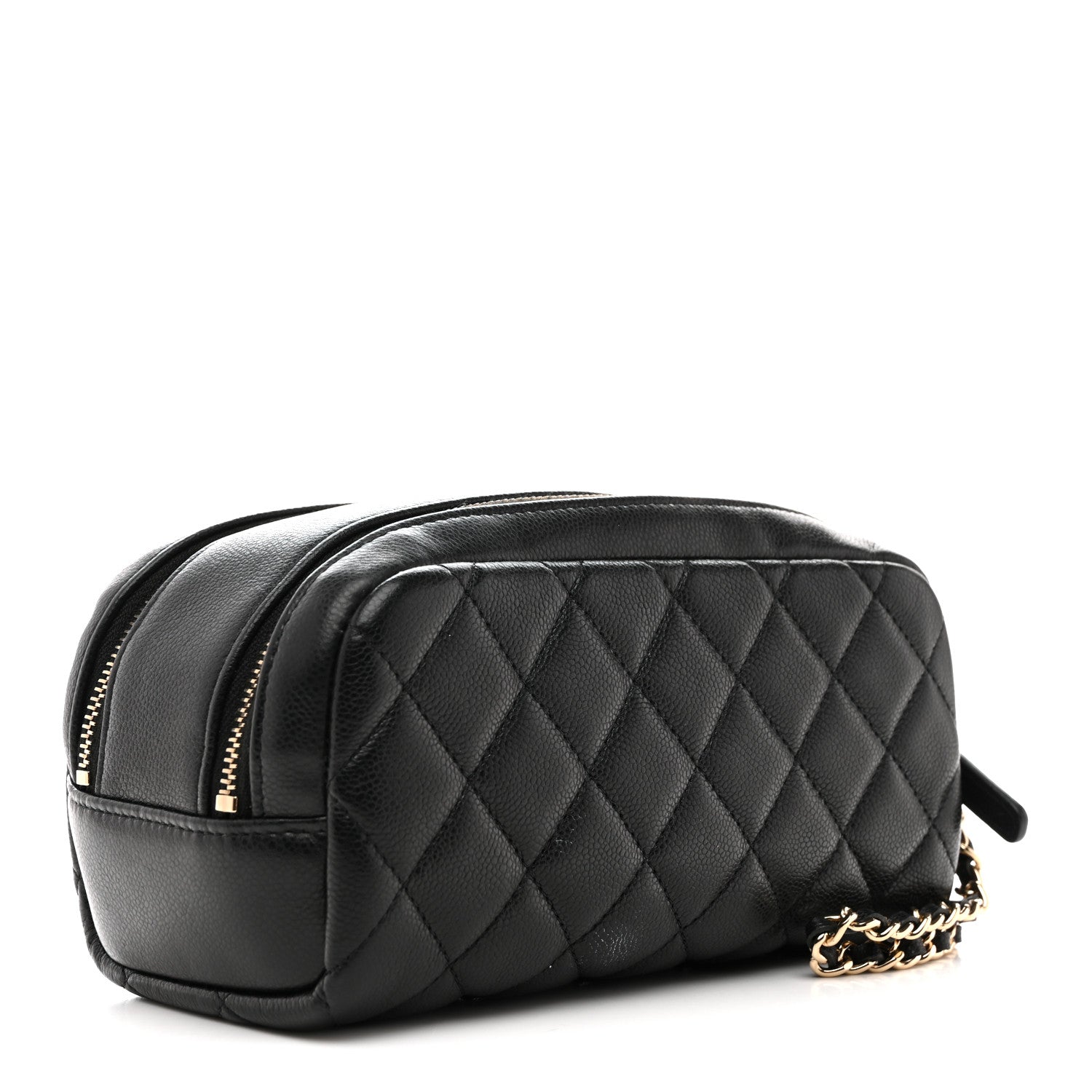 Caviar Quilted Toiletry Case With Chain Black