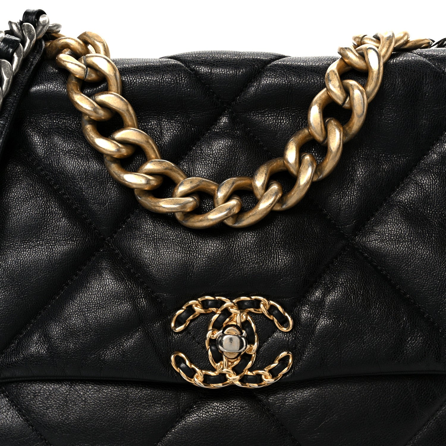 Shiny Goatskin Quilted Large Chanel 19 Flap Black