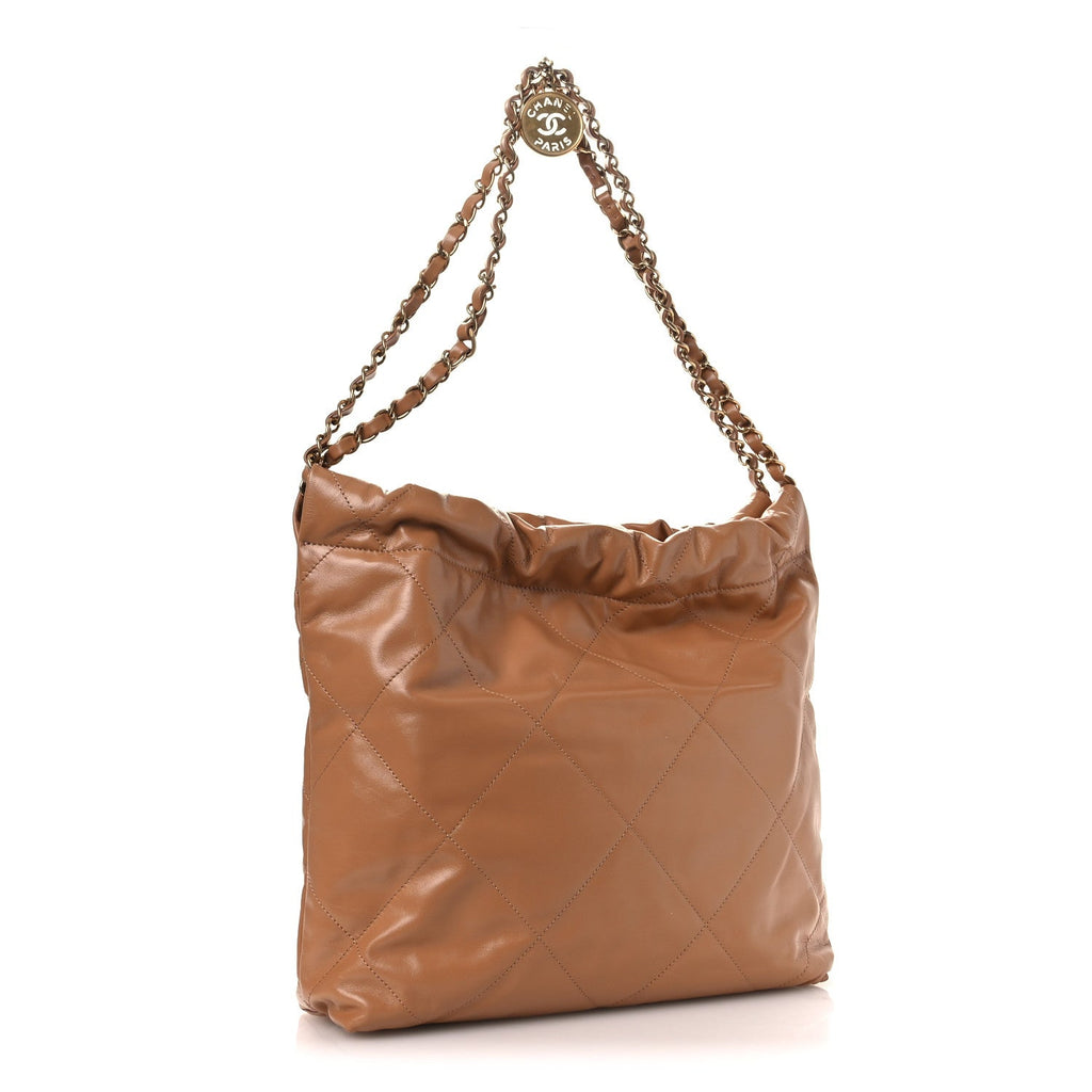 Shiny Calfskin Quilted Small Chanel 22 Beige