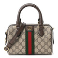 GG Supreme Monogram Textured Dollar Calfskin Web Mini Ophidia Top Handle Bag Beige Ebony New Acero