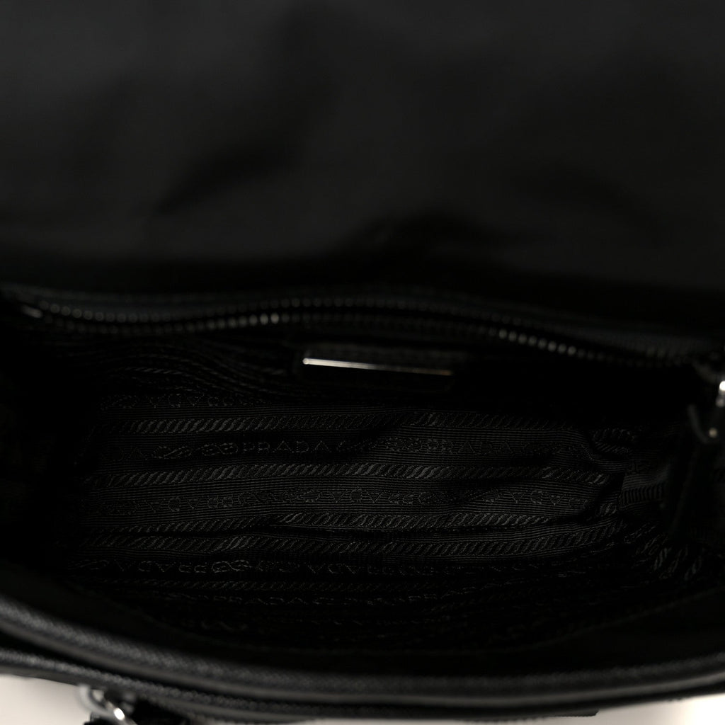 Re-Nylon Saffiano Pocket Double Snap Buckle Shoulder Bag Black
