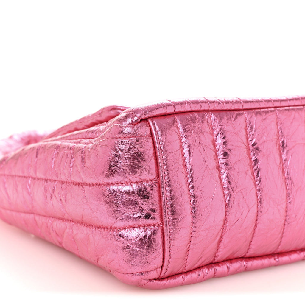 Metallized Crushed Calfskin Quilted Small Monaco Shoulder Bag Pink