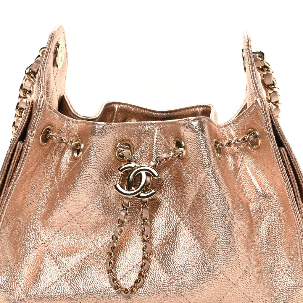Metallic Caviar Quilted Mini Chanel 25 Handbag Copper