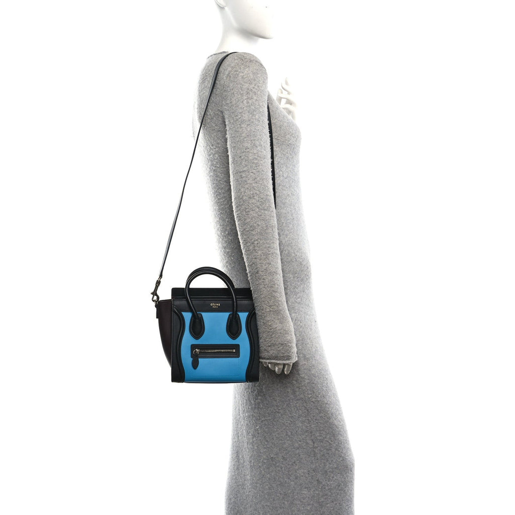 Smooth Calfskin Nano Tri-Color Luggage Turquoise