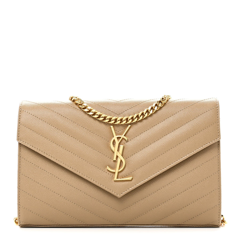 Grain De Poudre Matelasse Chevron Monogram Chain Wallet Dark Latte