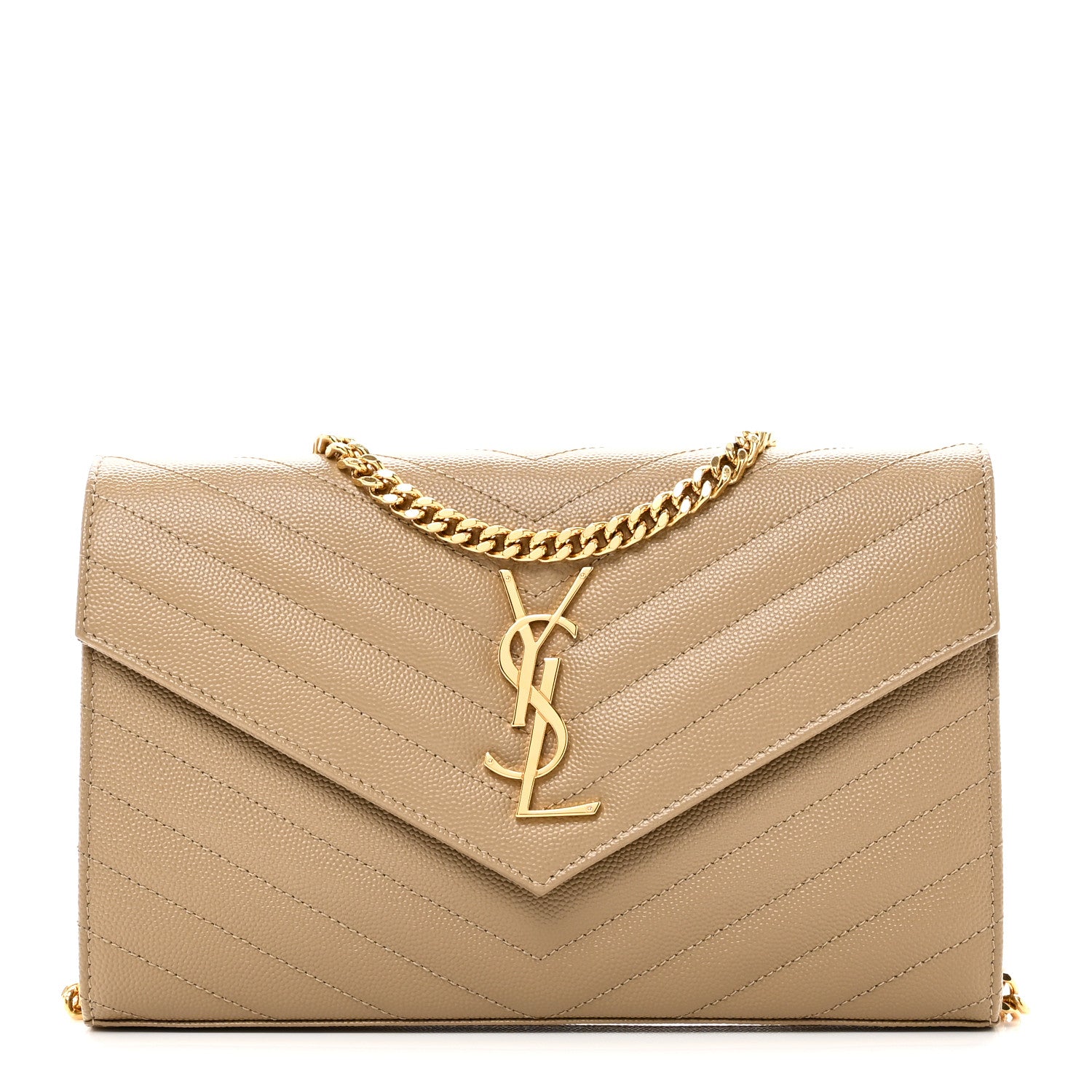 Grain De Poudre Matelasse Chevron Monogram Chain Wallet Dark Latte