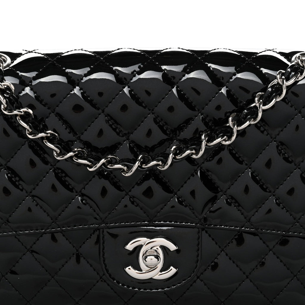 Patent Quilted Secret Label Medium Flap Black